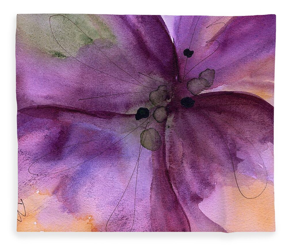 Watercolor Fleece Blanket featuring the painting Pansy 3 by Dawn Derman