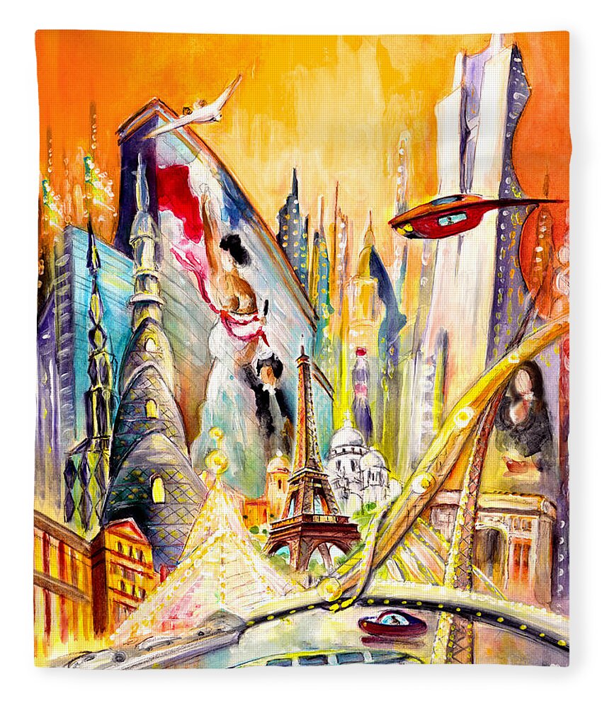 Europe Fleece Blanket featuring the painting Paris Of Tomorrow by Miki De Goodaboom