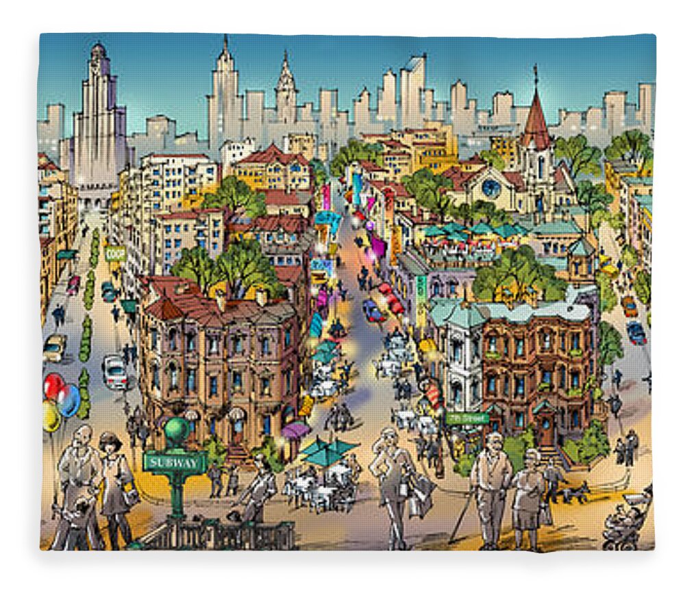 Park Slope Brooklyn Fleece Blanket featuring the painting Park Slope Brooklyn by Maria Rabinky