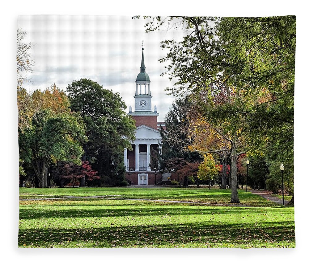 Parker Hall Fleece Blanket featuring the photograph Parker Hall - Hanover College by Sandy Keeton