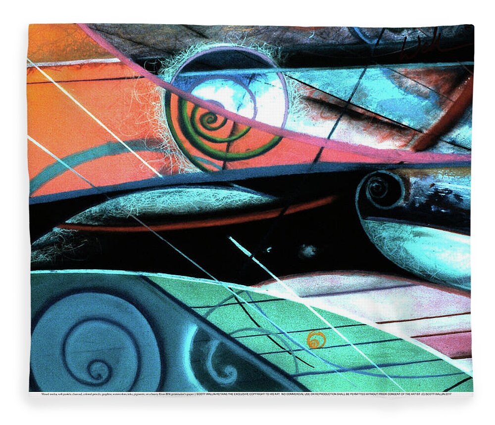 A Bright Fleece Blanket featuring the painting Particle Track Study Twenty-one by Scott Wallin