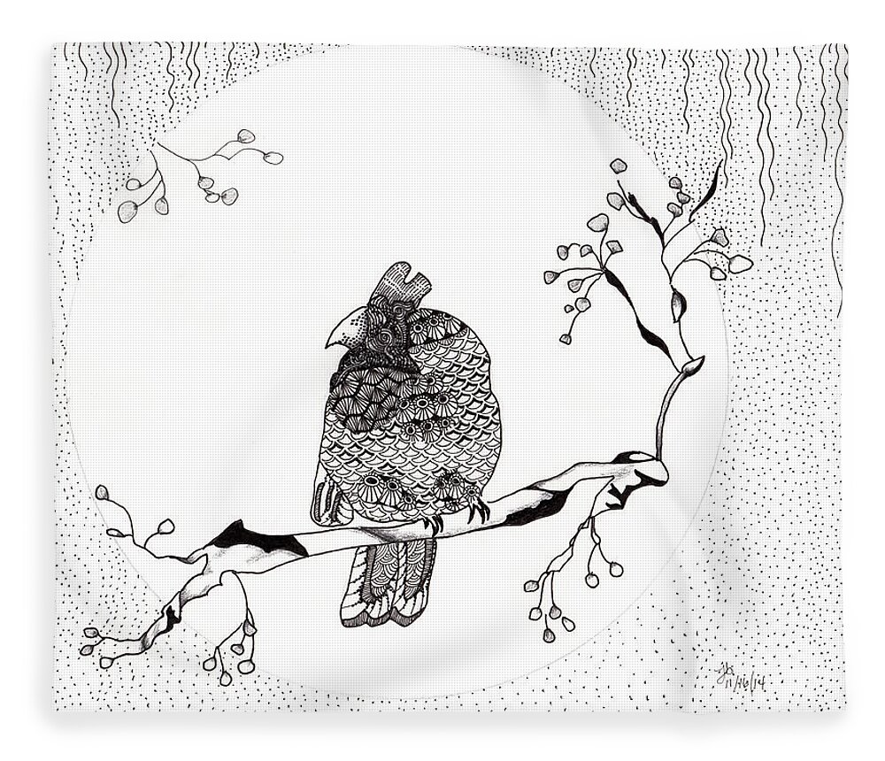 Cardinal Fleece Blanket featuring the drawing Party Time in Birdville by Jan Steinle