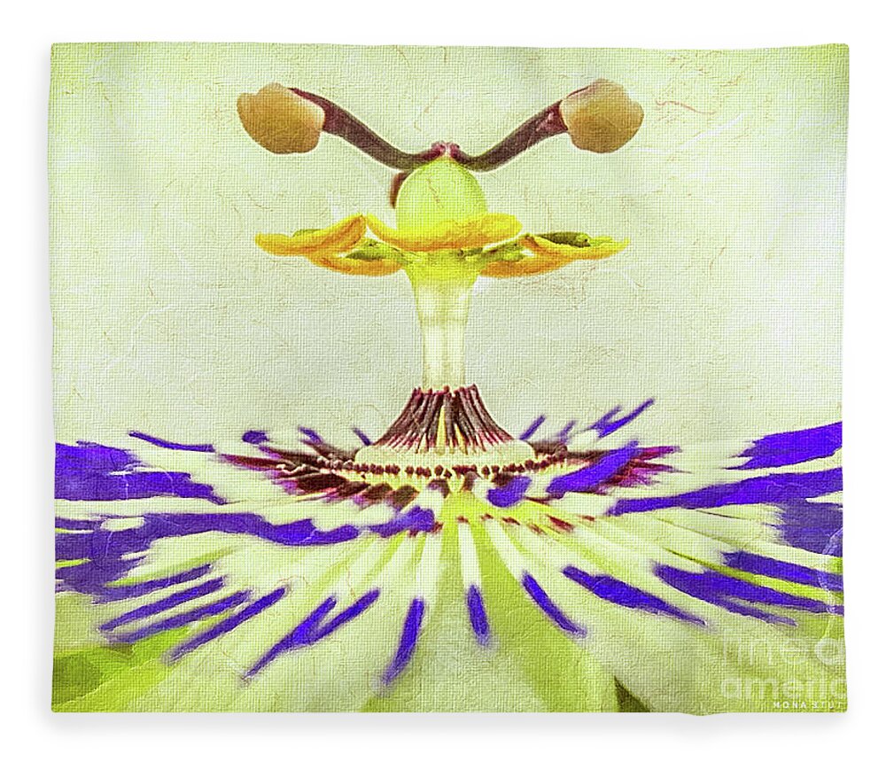 Mona Stut Fleece Blanket featuring the digital art Passion Flower Closeup by Mona Stut