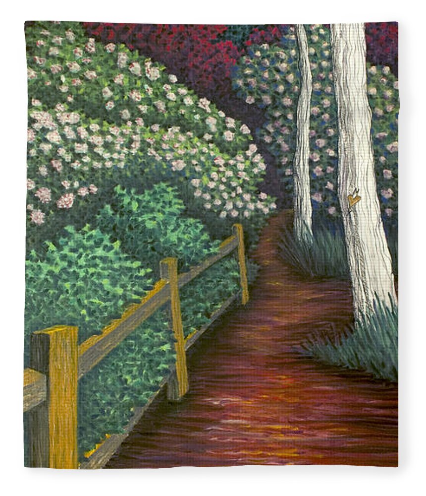 Pathway Fleece Blanket featuring the pastel Pathway Home through Mountain Laurel Blooms by Michele Fritz