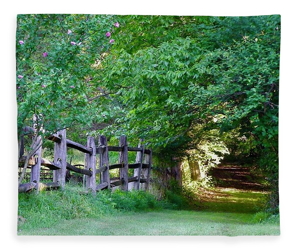 On Our Farm Fleece Blanket featuring the photograph Pathway to a sunny summer morning by Alan Johnson
