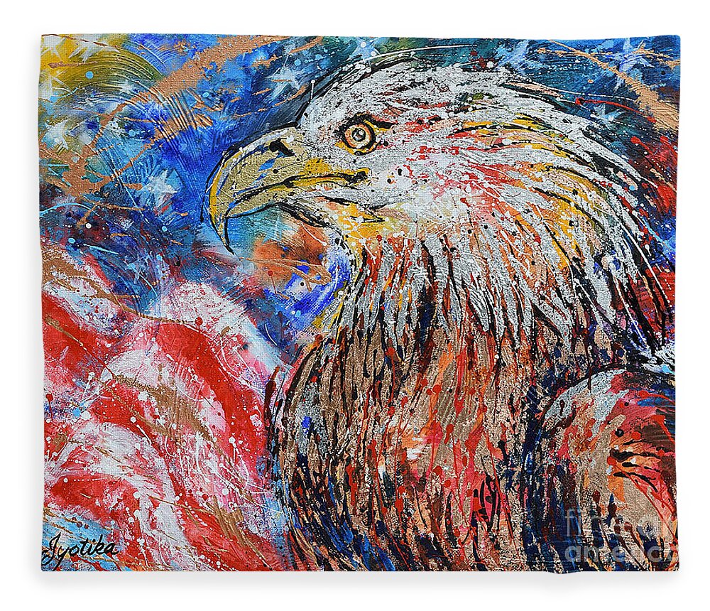 Patriotic Fleece Blanket featuring the painting Patriotic Eagle by Jyotika Shroff