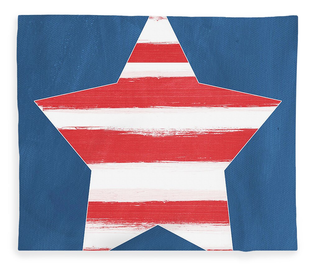July 4th Fleece Blanket featuring the painting Patriotic Star by Linda Woods
