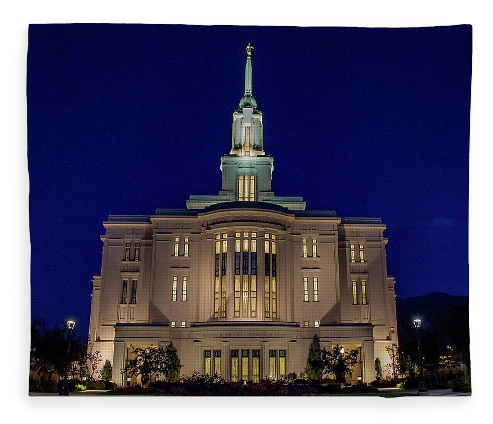Temple Fleece Blanket featuring the photograph Payson Temple at Night by K Bradley Washburn