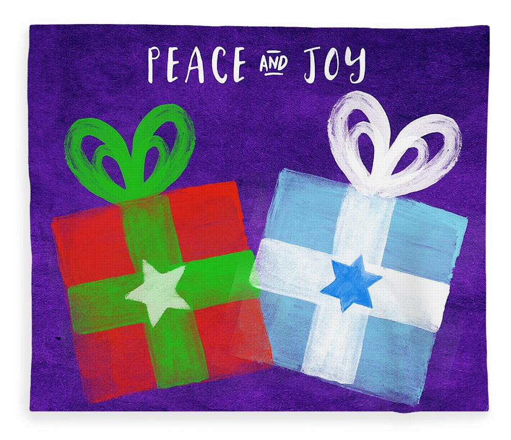 Peace Fleece Blanket featuring the painting Peace and Joy- Hanukkah and Christmas Card by Linda Woods by Linda Woods