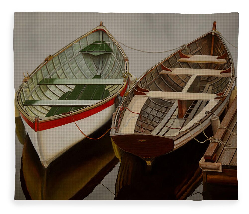 Boat Fleece Blanket featuring the painting Peace at last by Thu Nguyen