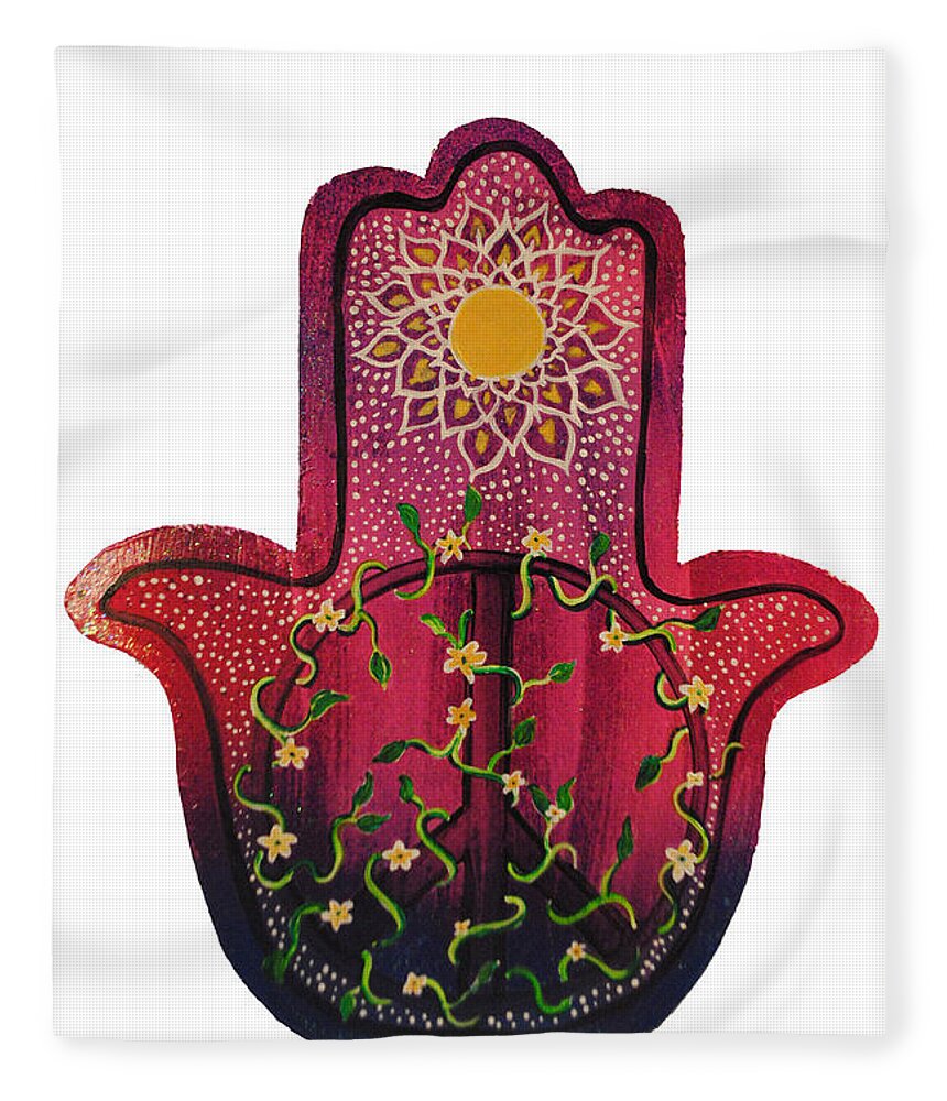 Hamsa Fleece Blanket featuring the painting Peace Hamsa by Patricia Arroyo
