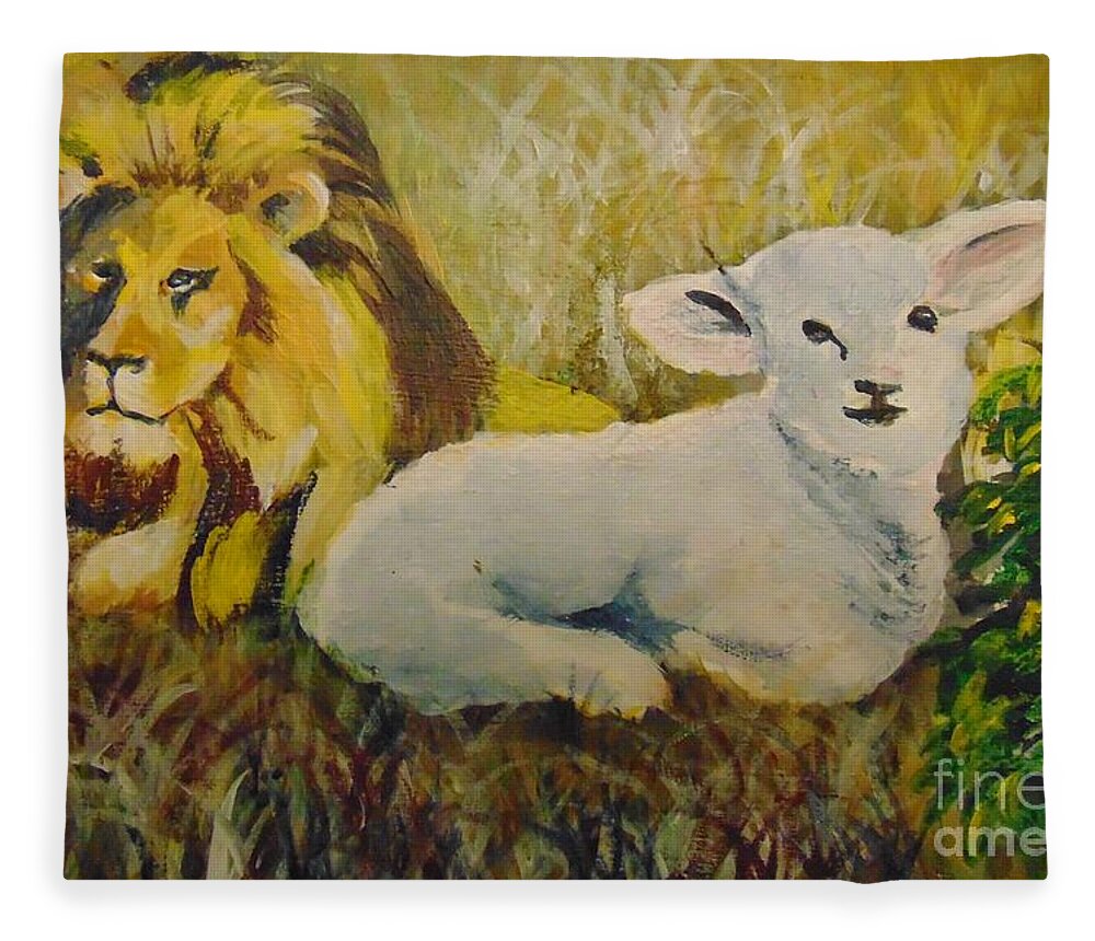 Lion Fleece Blanket featuring the painting Peace by Saundra Johnson