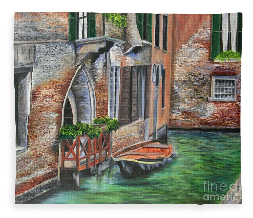 Venice Paintings Fleece Blanket featuring the painting Peaceful Venice Canal by Charlotte Blanchard