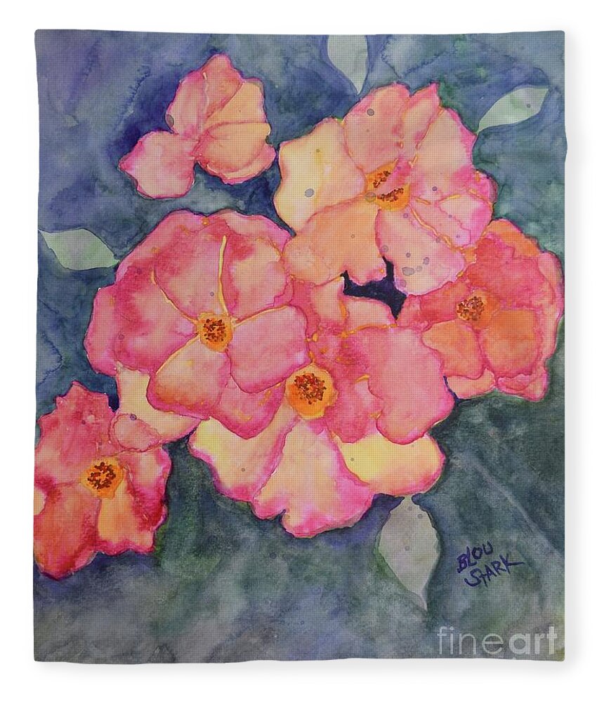  Fleece Blanket featuring the painting Peach Drift Roses by Barrie Stark