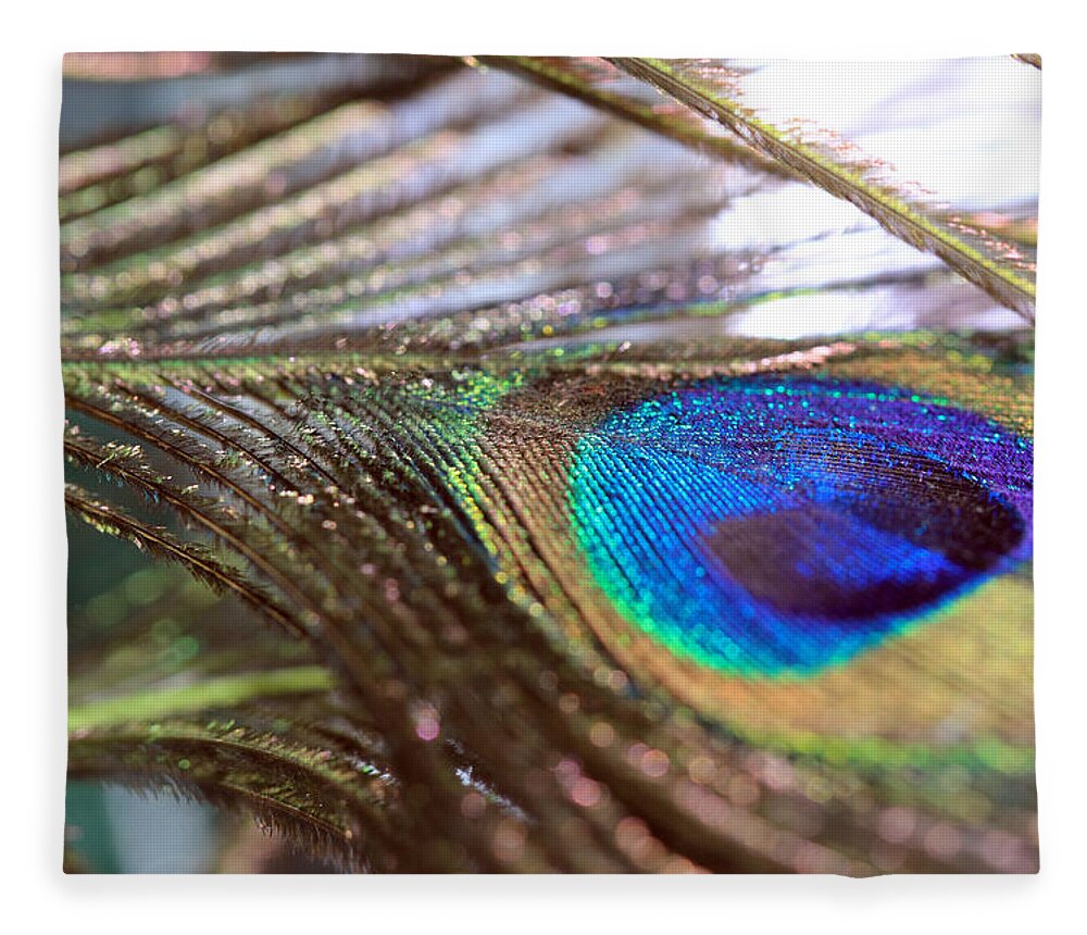 Peacock Feathers Fleece Blanket featuring the photograph Peacock Feather and Strands by Angela Murdock