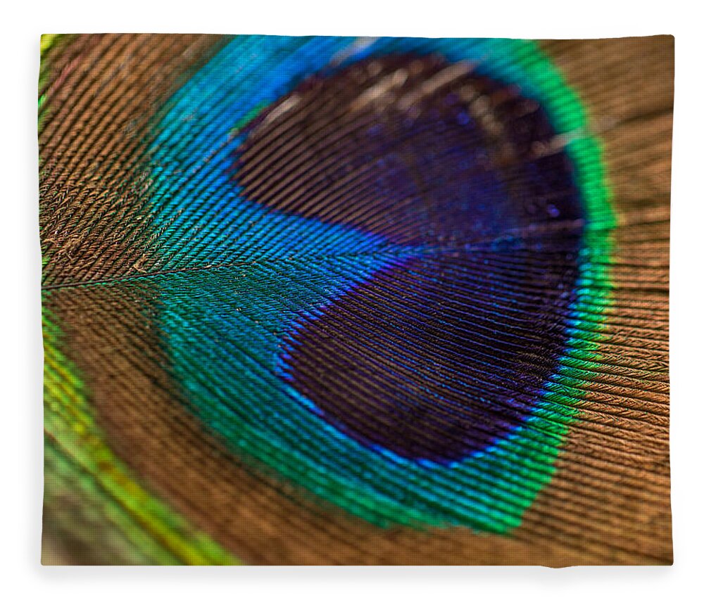 Peacock Fleece Blanket featuring the photograph Peacock Feather Macro Detail by Amber Flowers