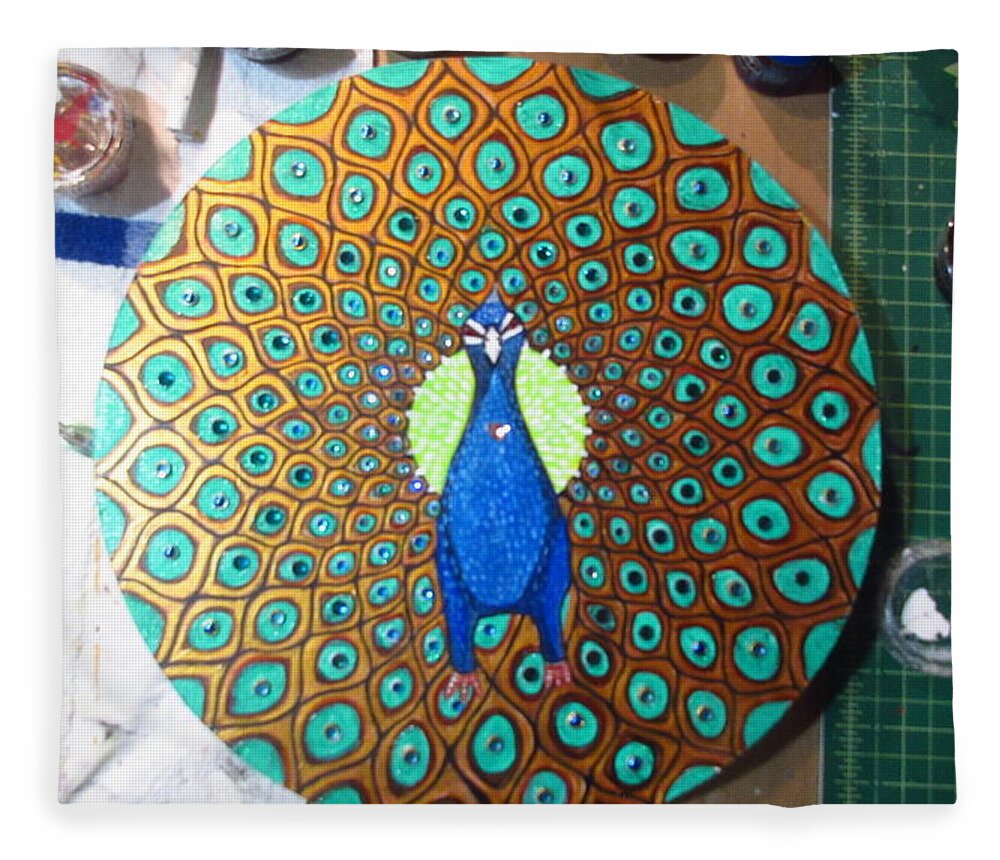  Fleece Blanket featuring the painting Peacock by Patricia Arroyo