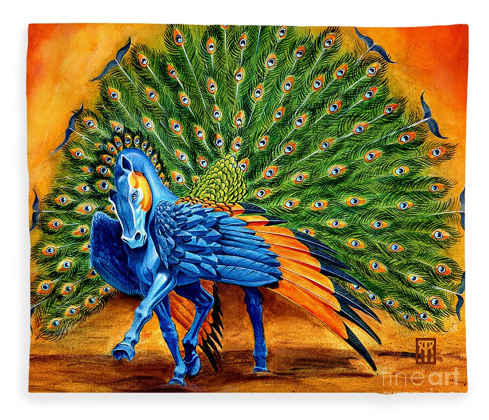 Horse Fleece Blanket featuring the painting Peacock Pegasus by Melissa A Benson