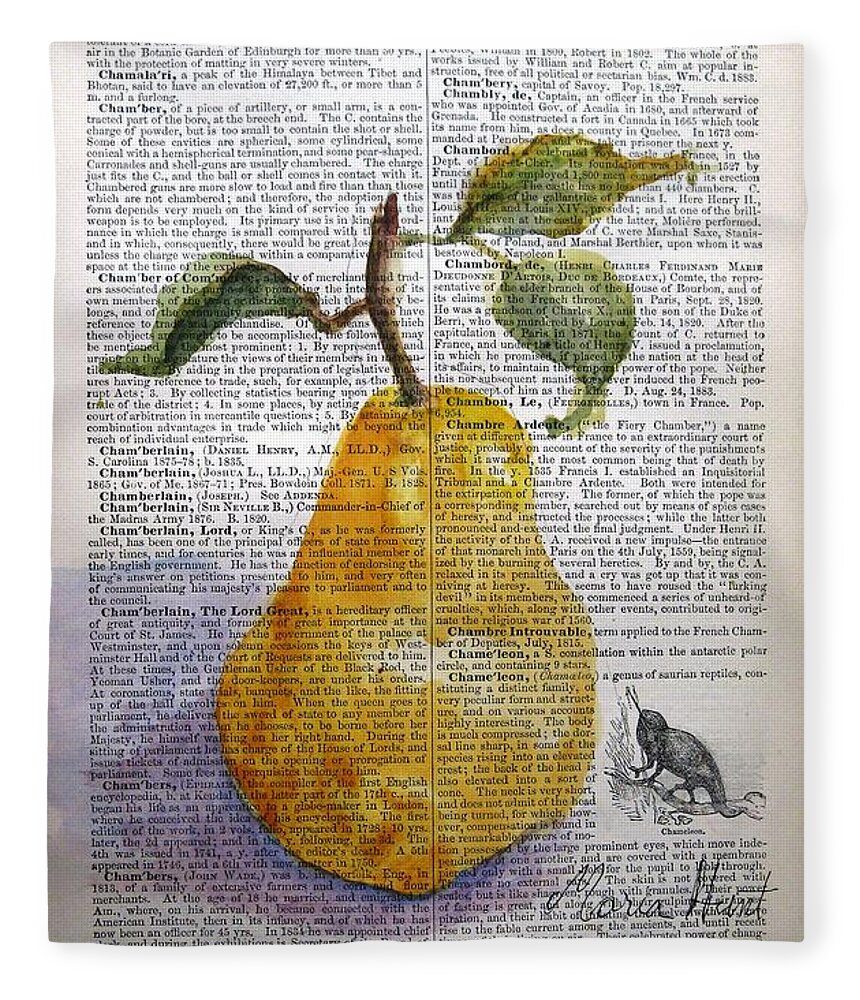 Pear Fleece Blanket featuring the painting Pear on Antique Paper by Maria Hunt
