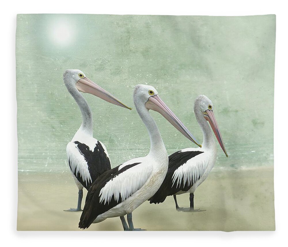Pelican Fleece Blanket featuring the painting Pelican Beach by David Dehner