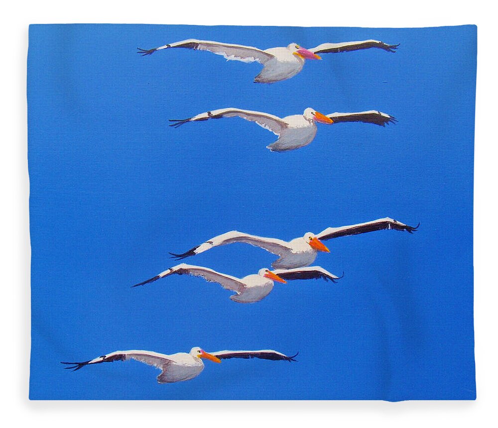Pelicans Fleece Blanket featuring the painting Pelican Friends by Anne Marie Brown