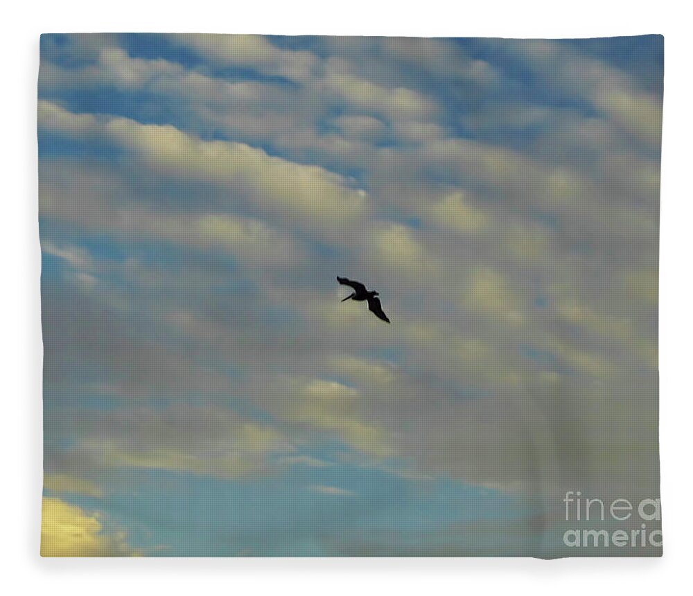 Bird Fleece Blanket featuring the photograph Pelican Soaring At Sunset by D Hackett
