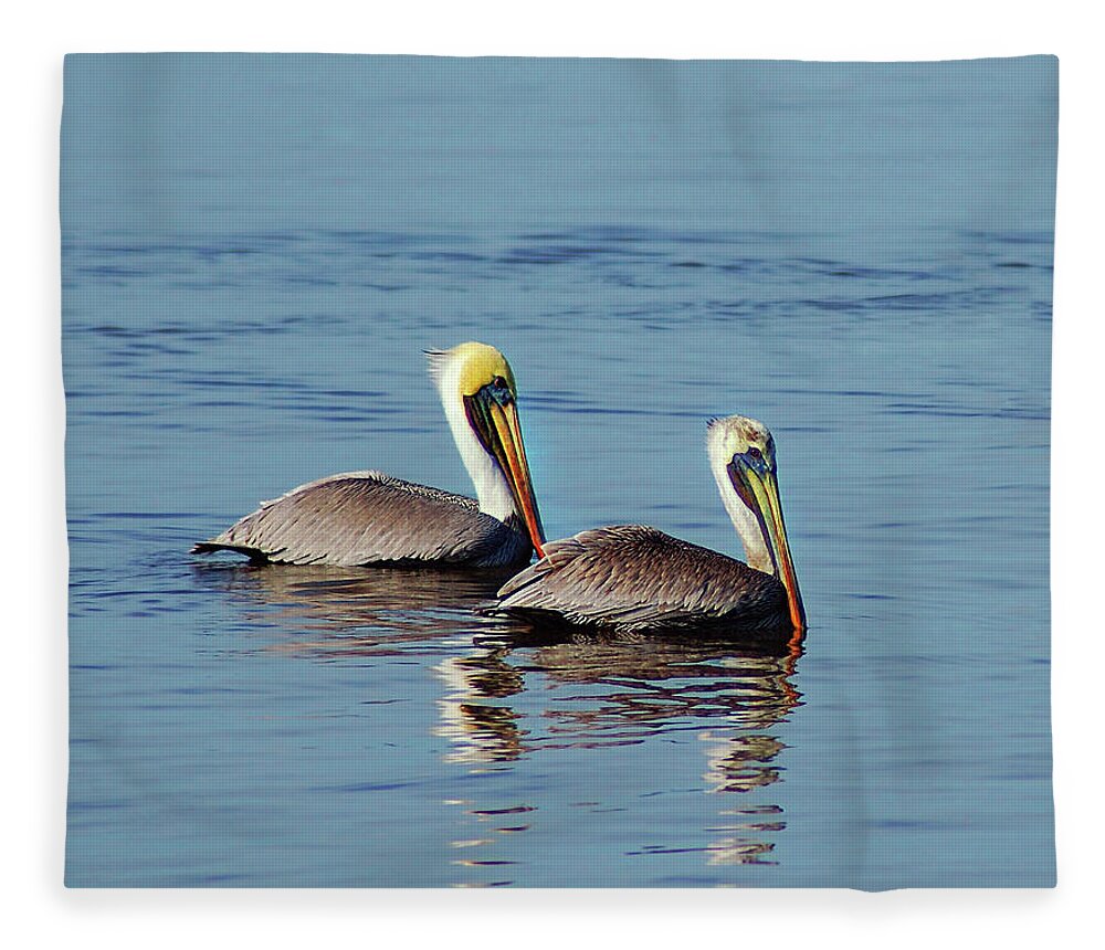 Pelican Fleece Blanket featuring the painting Pelicans 2 Together by Michael Thomas