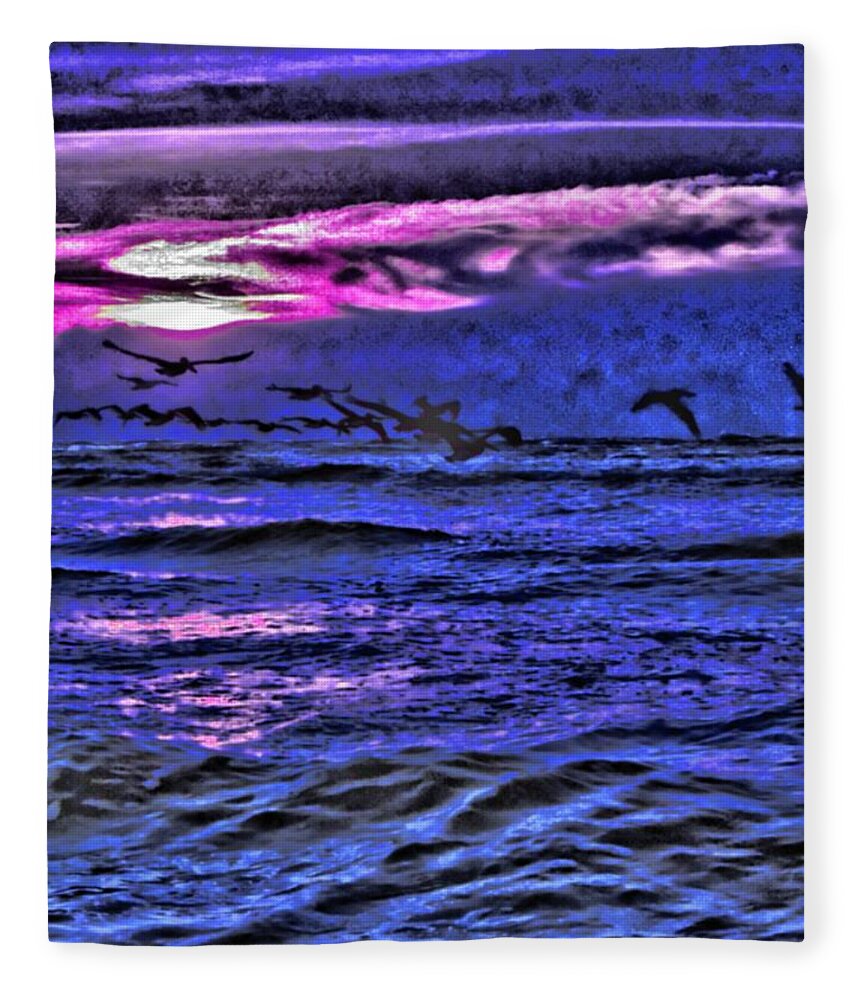 Pelican Fleece Blanket featuring the digital art Pelicans on the Horizon by Vincent Green