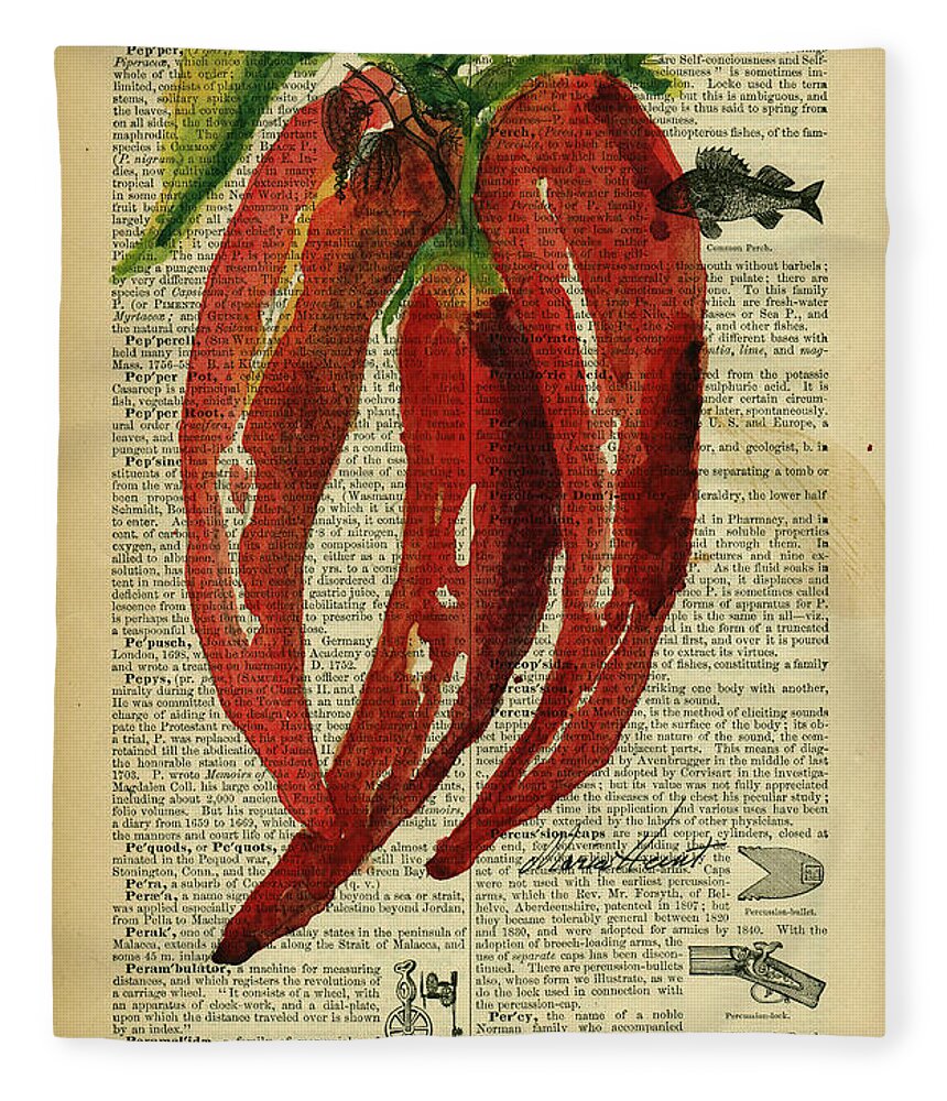 Red Peppers Fleece Blanket featuring the painting Peppers from the Garden by Maria Hunt