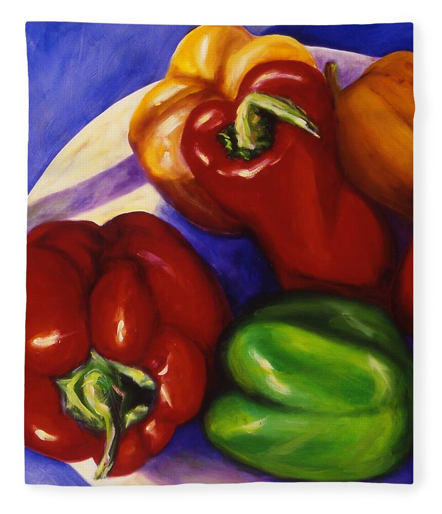 Still Life Peppers Fleece Blanket featuring the painting Peppers in the Round by Shannon Grissom
