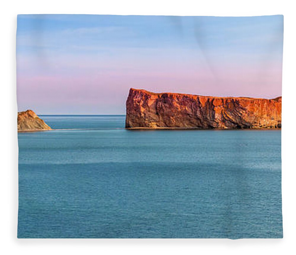 Perce Rock Fleece Blanket featuring the photograph Perce Rock panorama at sunset by Elena Elisseeva