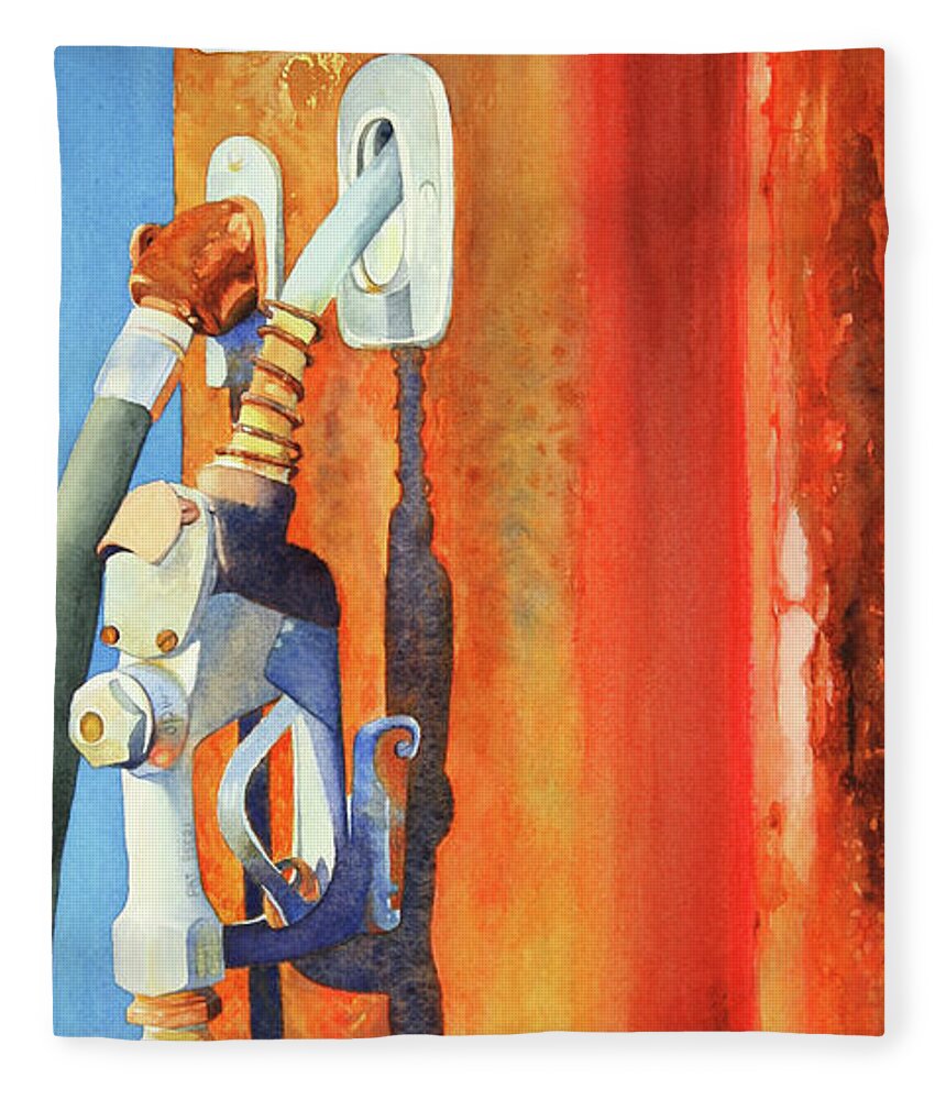 Old Gas Pump Fleece Blanket featuring the painting Perma Rust by Brenda Beck Fisher