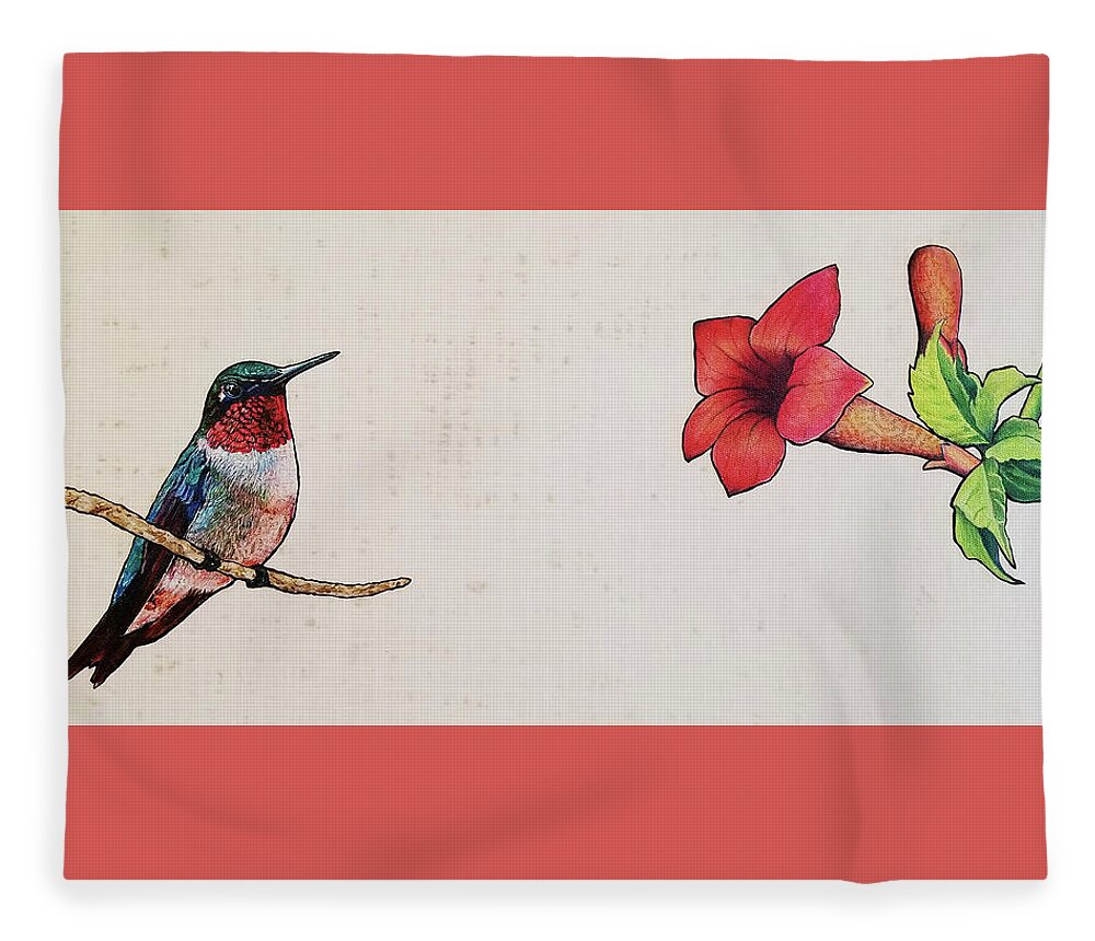 Hummer Fleece Blanket featuring the mixed media Perry by Jacqueline Bevan