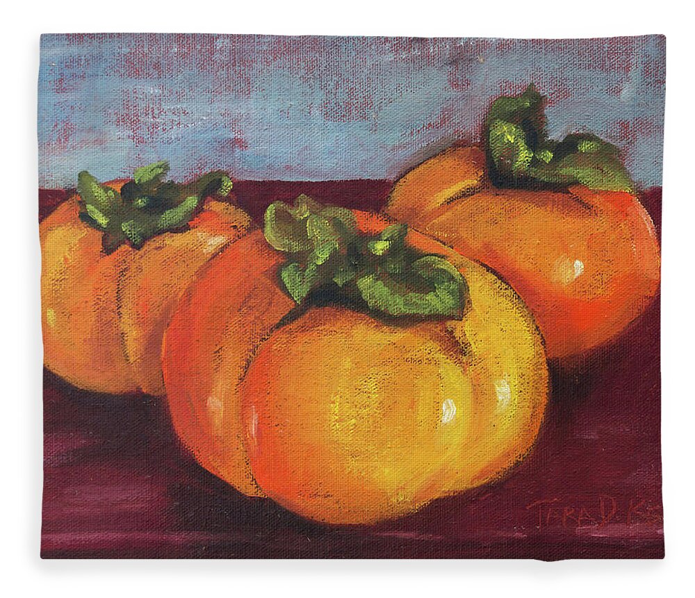 Eugene Fleece Blanket featuring the painting Persimmons Three by Tara D Kemp