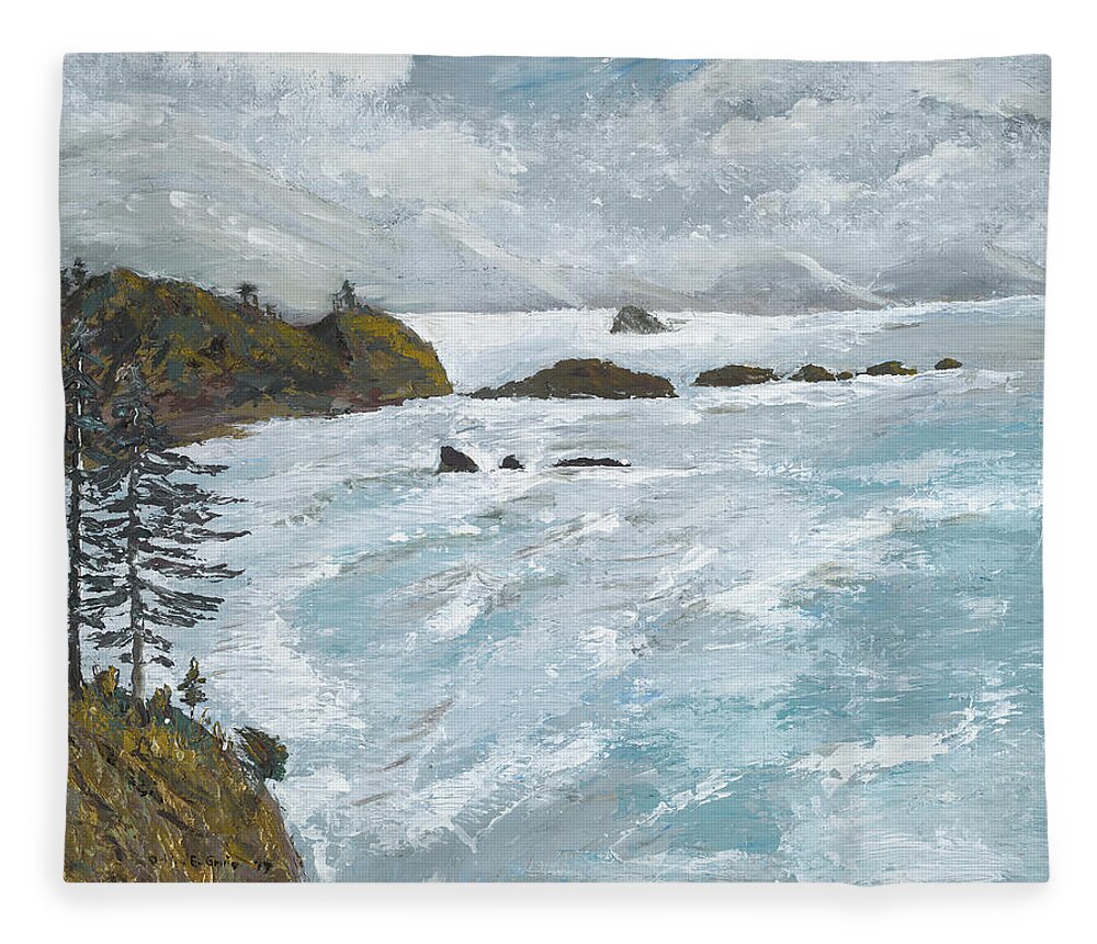 Oregon Coast Fleece Blanket featuring the painting Perspective by Ovidiu Ervin Gruia