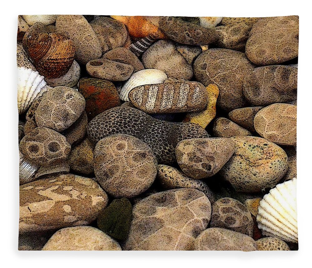 Stone Fleece Blanket featuring the photograph Petoskey Stones with Shells l by Michelle Calkins