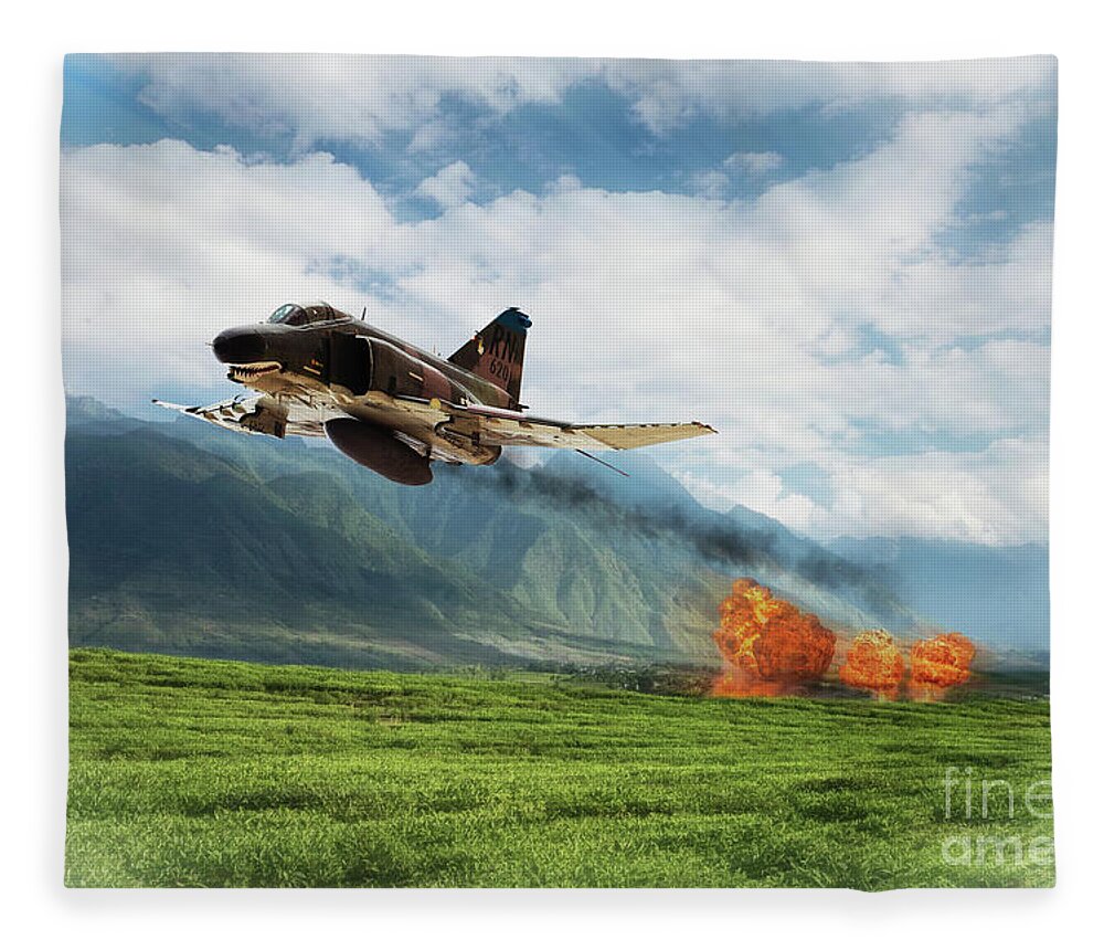 F-4 Phantom Fleece Blanket featuring the digital art Phantom Bomb Run by Airpower Art