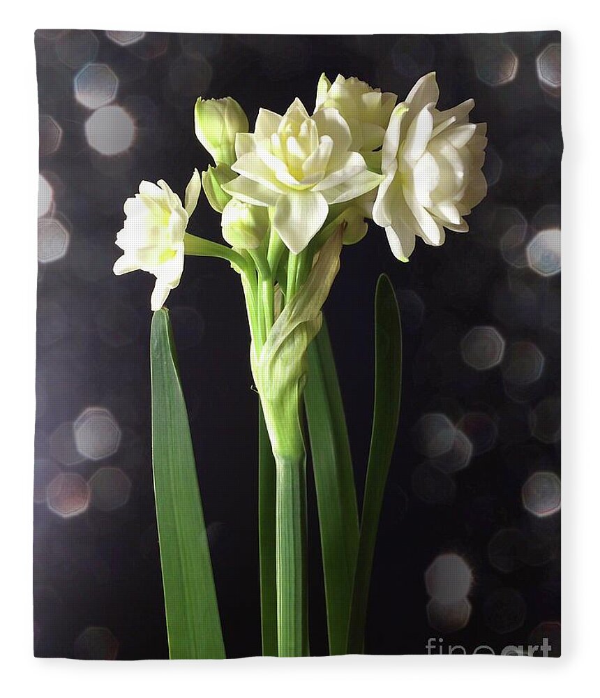 Digital Art Fleece Blanket featuring the photograph Photograph of Narcissus Erlicheer a White Flower by Delynn Addams