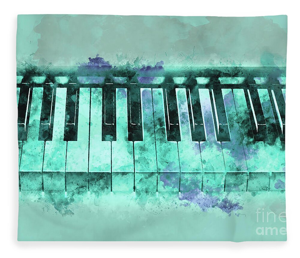 Piano Fleece Blanket featuring the photograph Piano keyboard watercolor by Delphimages Photo Creations