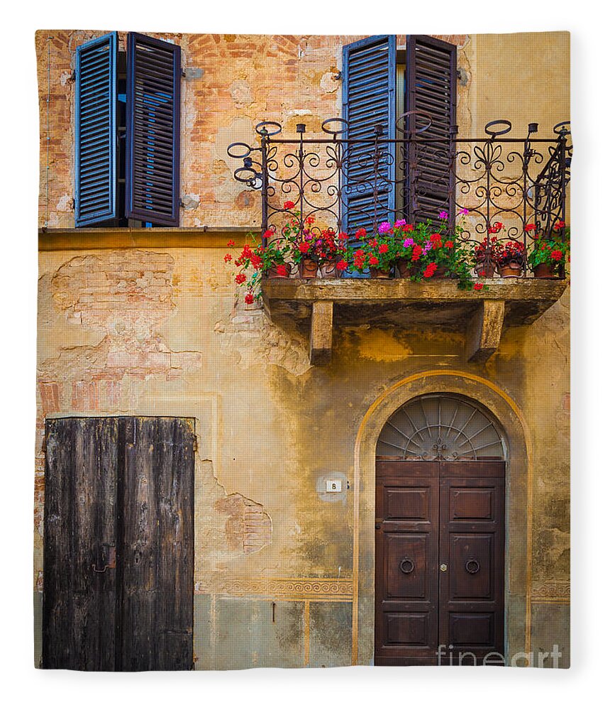 Europe Fleece Blanket featuring the photograph Pienza Balcony by Inge Johnsson