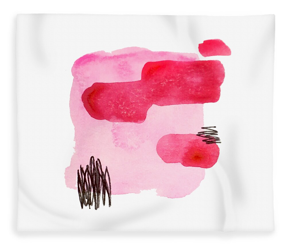 Minimalist Fleece Blanket featuring the painting Pink And Black Abstract by Cortney Herron
