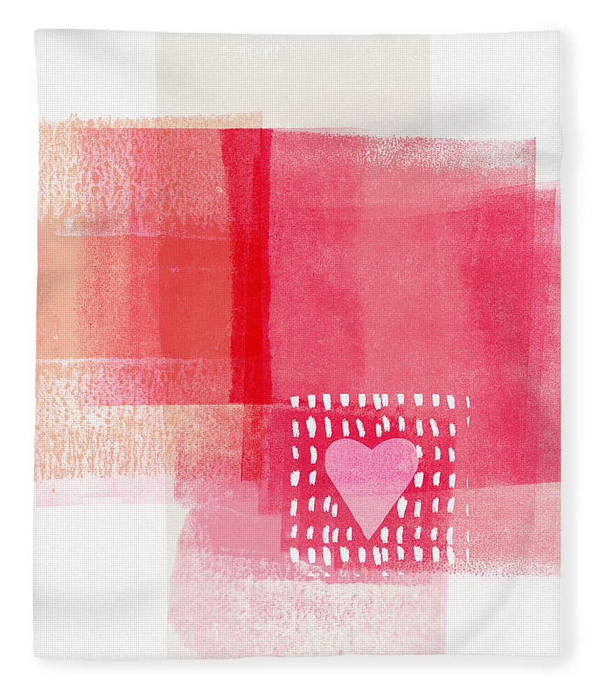 Heart Fleece Blanket featuring the mixed media Pink and White Minimal Heart- Art by Linda Woods by Linda Woods