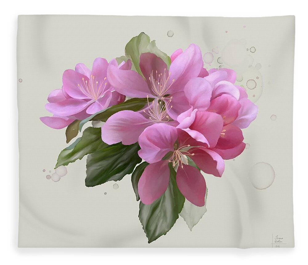 Floral Fleece Blanket featuring the painting Pink blossoms by Ivana Westin
