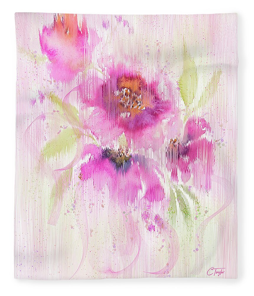 Watercolor Flowers Fleece Blanket featuring the painting Power Puffs by Colleen Taylor