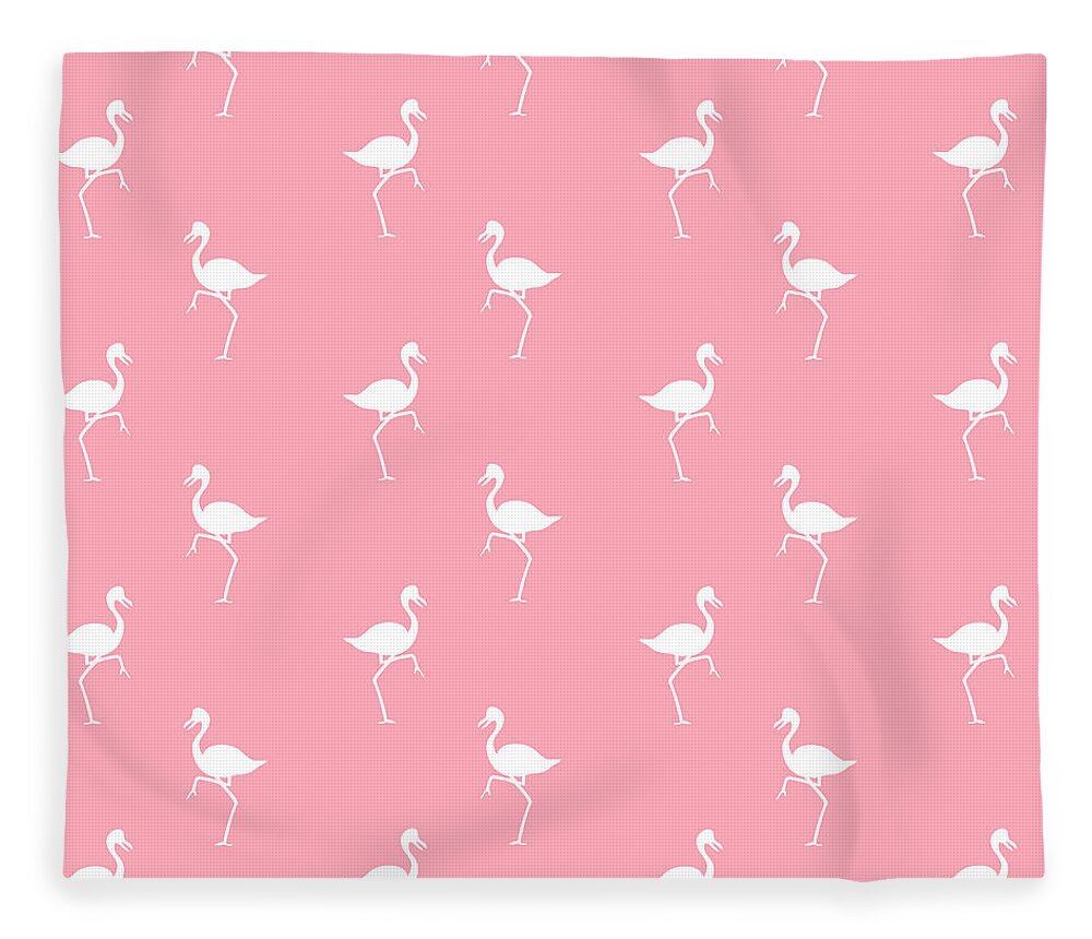 Flamingo Fleece Blanket featuring the mixed media Pink Flamingos Pattern by Christina Rollo