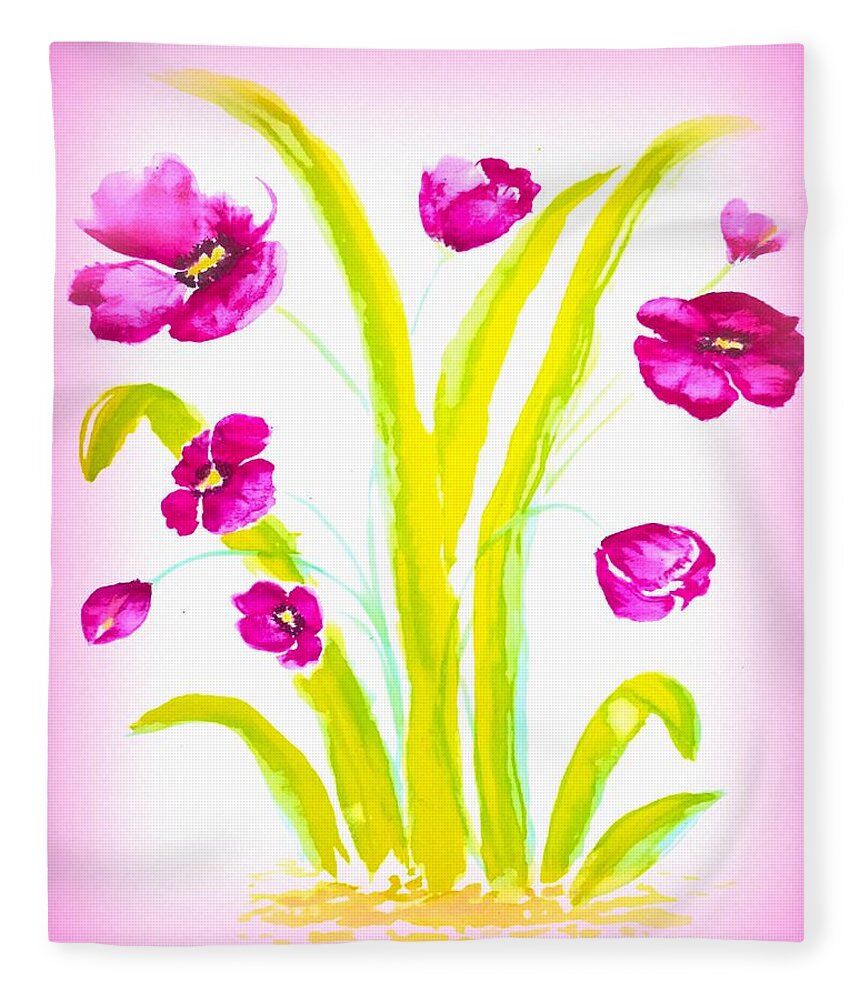 Art Fleece Blanket featuring the painting Pink Flowers by Delynn Addams