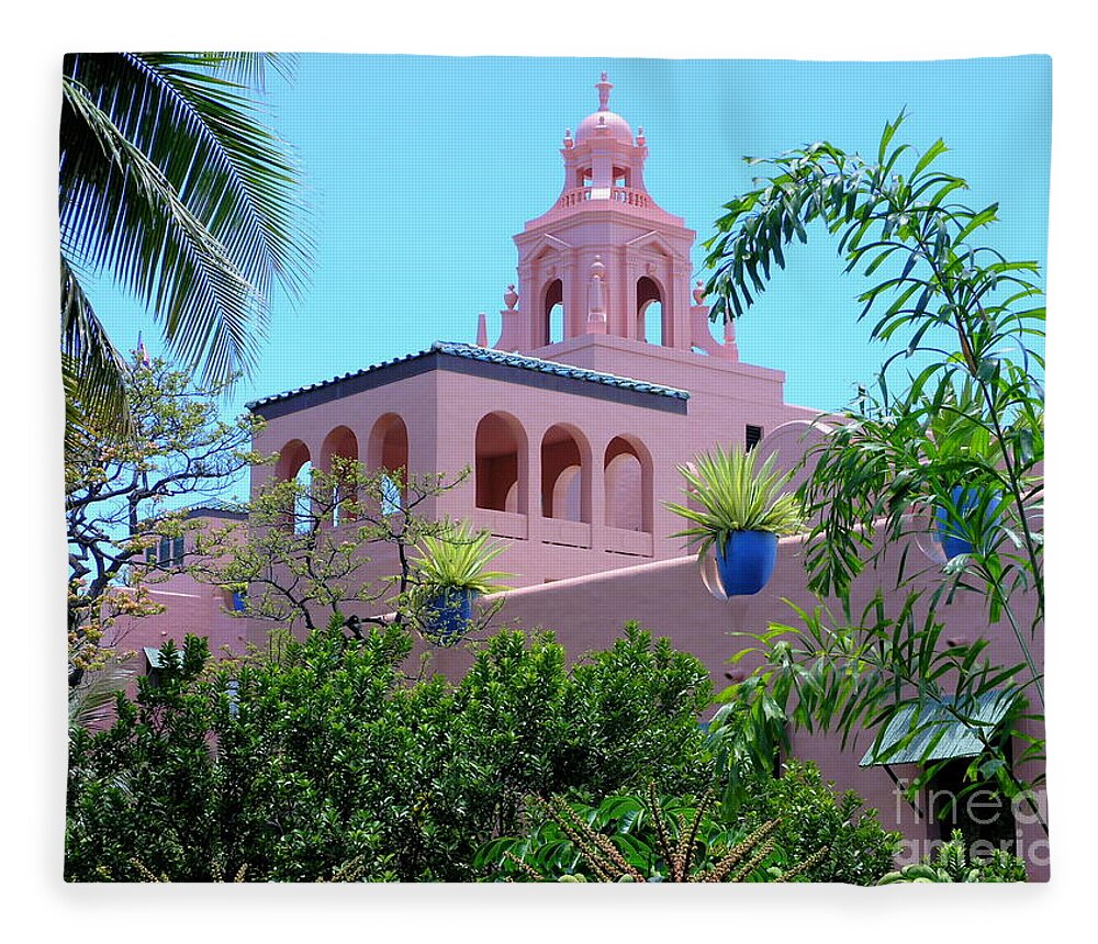 Pink Fleece Blanket featuring the photograph Pink Palace Honolulu by Mary Deal