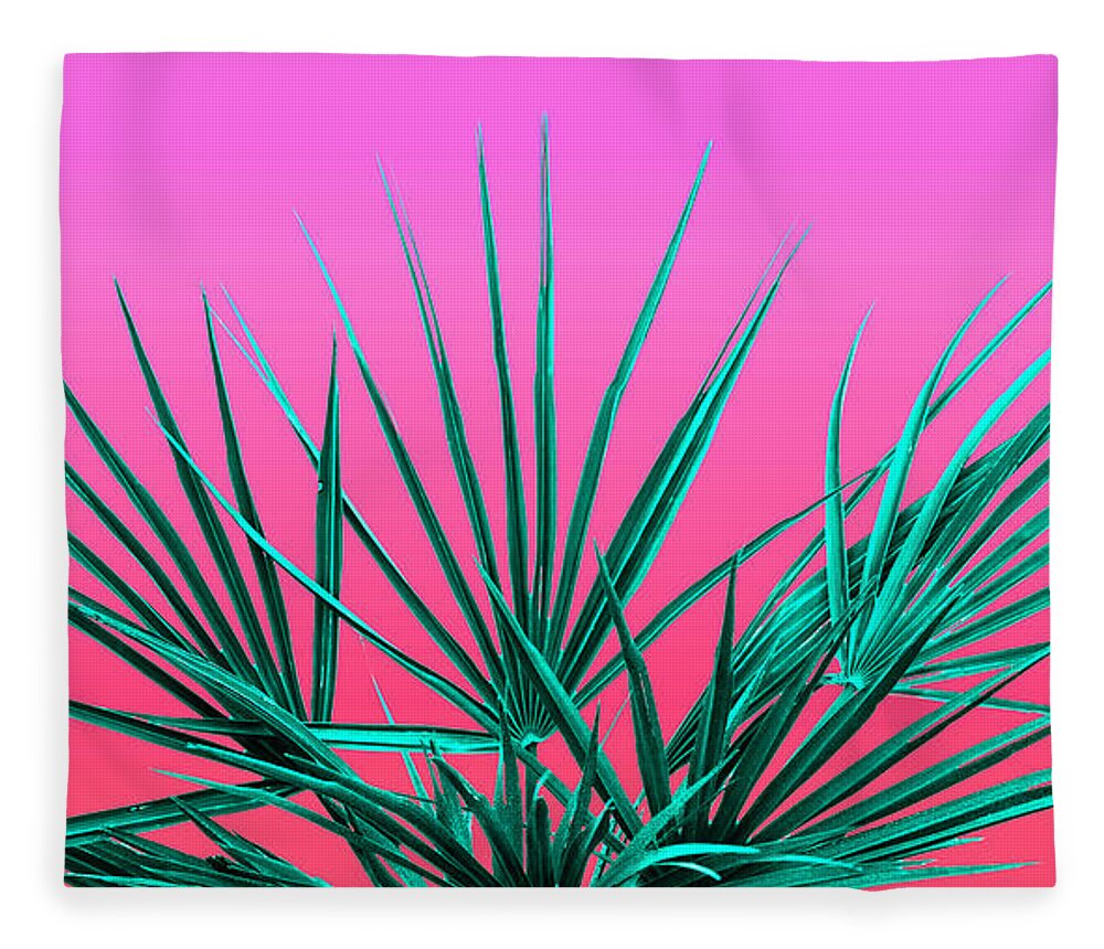 Vaporwave Fleece Blanket featuring the photograph Pink Palm Life - Miami Vaporwave by Jennifer Walsh