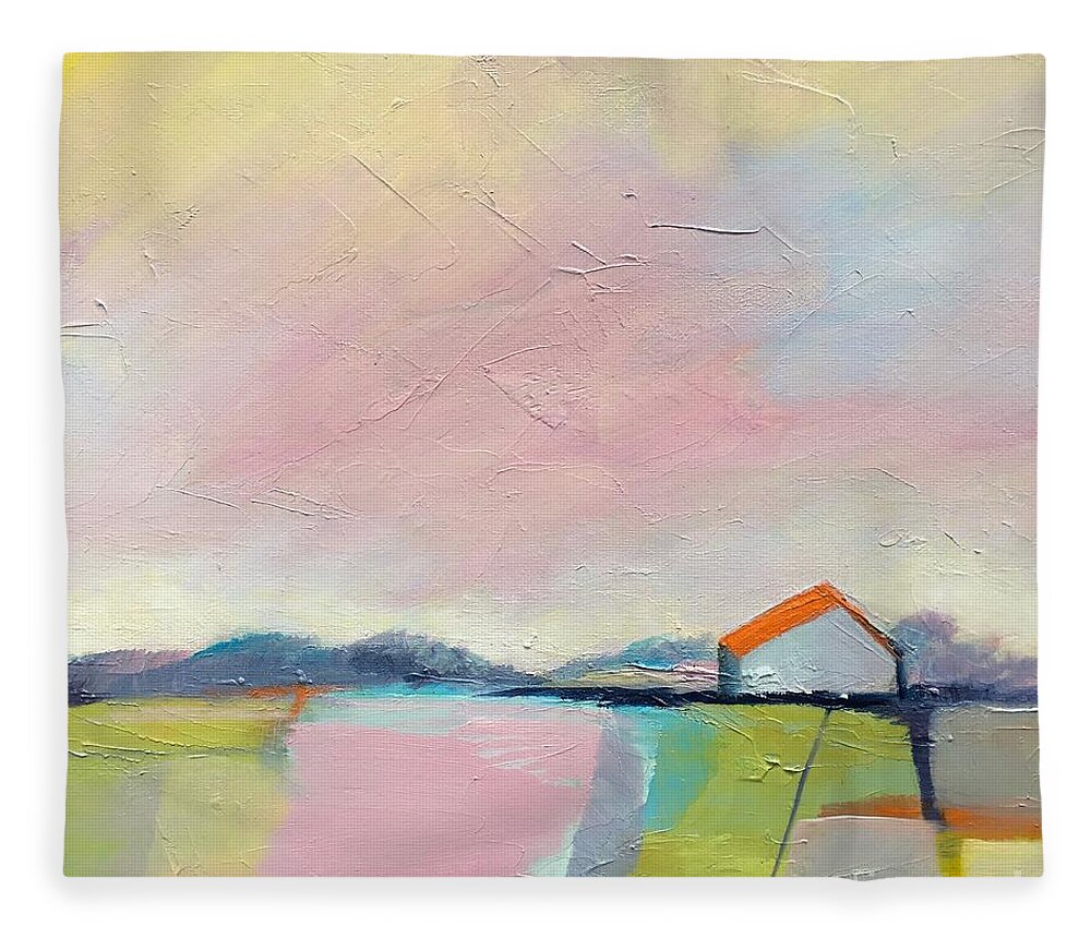Sky. Landscape Fleece Blanket featuring the painting Pink Sky by Michelle Abrams