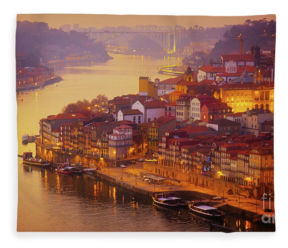 Old Fleece Blanket featuring the photograph Pink Sunset in Porto by Anastasy Yarmolovich